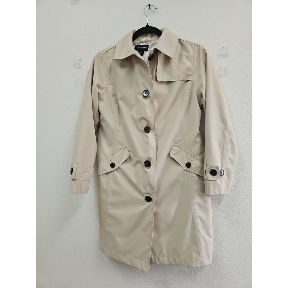 Lands End Women's Trench Coat Size Xsmall Petite Rain Button Up Pockets Lined